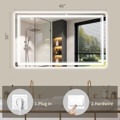 30"x48" LED Bathroom Mirror with Lights, Backlit + Front Lit, Anti-Fog, Lighted Bathroom Mirror for Wall, HD Shatterproof Tempered Glass, Dimmable, Memory Function (Horizontal/Vertical) - size: 48"L x 30"W