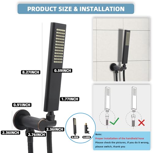 Solid Brass Handheld Shower Head Arc Design High Pressure Oil Rubbed Bronze Hand Shower Wand with Adjustable Supply Elbow Wall Connector Shower Holder and 59″ Stainless Steel Hose Set - color: Oil Rubbed Bronze