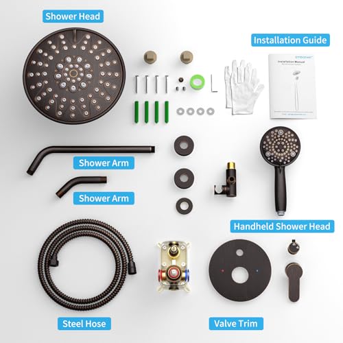 EMBATHER 8'' Shower System with Handheld Trim Kit, Oil Rubbed Bronze | 2-IN-1 Shower Faucet Set, 3-Mode Shower Head, 8-Setting Handheld Spray, Pressure-balanced Valve & Trim Kit - color: Oil Rubbed Bronze, size: 8 Inch