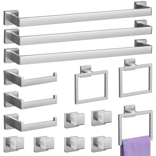15-Piece Brushed Nickel Bathroom Accessories Set – 23.6" Towel Bar, Towel Ring, Toilet Paper Holder & Hooks, Wall Mounted Bathroom Hardware, Rust & Corrosion-Resistant, Ideal for Modern Bathrooms - color: Brushed Nickel, size: 15 Piece