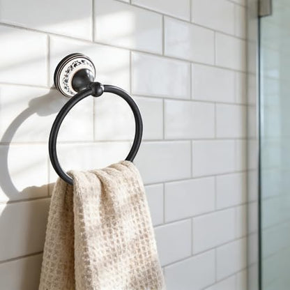 Black Towel Ring Zinc Alloy Bathroom Kitchen Hand Ring Wall Mounted Bathroom Kitchen Towel Rack Heavy Duty Towel Hanger for Bath YIGUANXIN - color: Black, size: Towel Ring