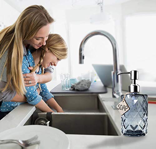 JASAI 12Oz Diamond Grey Glass Soap Dispenser with 304 Rust Proof Soap Pump | Dish Soap Dispenser with 304 Rust Proof for Kitchen, Bathroom Soap dispenser for Hand Soap, Liquid Soap - color: Gray