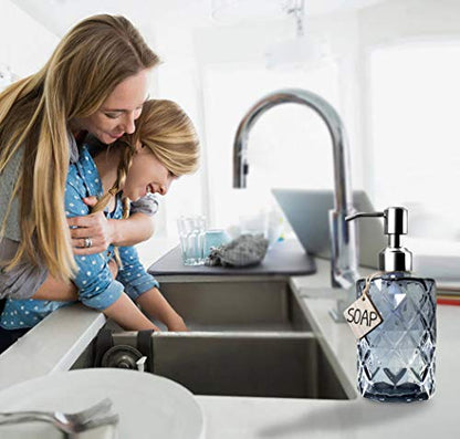 JASAI 12Oz Diamond Grey Glass Soap Dispenser with 304 Rust Proof Soap Pump | Dish Soap Dispenser with 304 Rust Proof for Kitchen, Bathroom Soap dispenser for Hand Soap, Liquid Soap - color: Gray