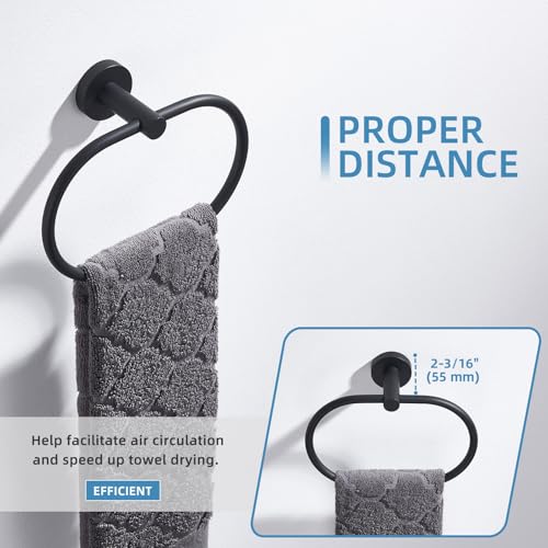 Angle Simple Bathroom Hand Towel Holder, Swivel Towel Ring, Matte Black | Rustproof SUS304 Stainless Steel, Smooth Rotation, Modern Oval Washcloth Hanger for Kitchen Vanity Sink, Screw Wall Mount - color: Oval - Matte Black