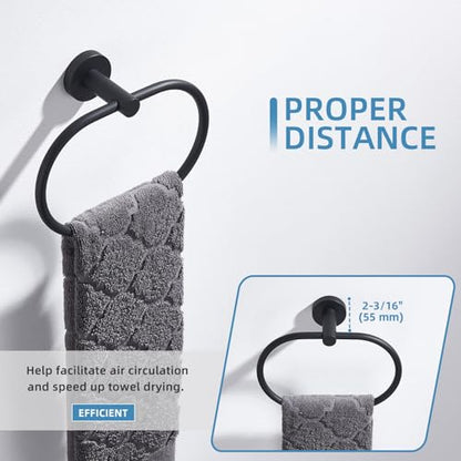 Angle Simple Bathroom Hand Towel Holder, Swivel Towel Ring, Matte Black | Rustproof SUS304 Stainless Steel, Smooth Rotation, Modern Oval Washcloth Hanger for Kitchen Vanity Sink, Screw Wall Mount - color: Oval - Matte Black