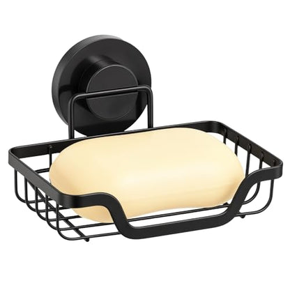 Soap Holder,Shower Soap Dish,Suction Cup,Stainless Steel,Black | bar soap holder,storage soap & sponge for bathroom,bathtub,shower,kitchen,sink,wall mounted,no drilling removable waterproof - color: Light Black-1 Tier