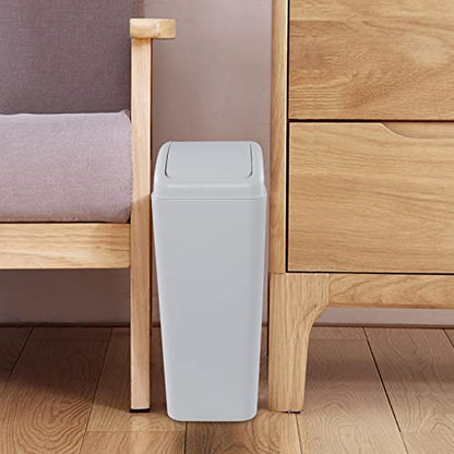 14 L / 3.3 Gallon Swing Trash Can, Slim Trash Bin, Light Grey | For Narrow Space at Home