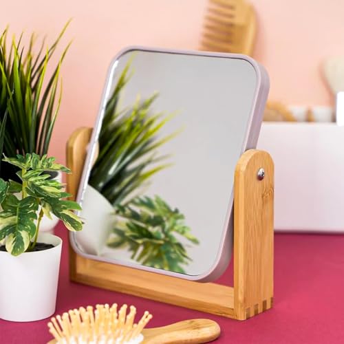 Desk Mirror,Mirror for Desk,1X/3X Magnifying Double-Sided 360°Flippable Vanity Mirror,Makeup Mirror,with Natural Bamboo Stand-White