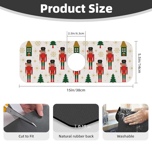 Nutcracker Christmas Tree Snowflakes Kitchen Sink Splash Guard Faucet Mat Super Absorbent Fast Drying Mat Sink Gadgets-Fast Drying Pad Sink Mat For Kitchen Bathroom (15" X 5.5" ) - color: Nutcracker