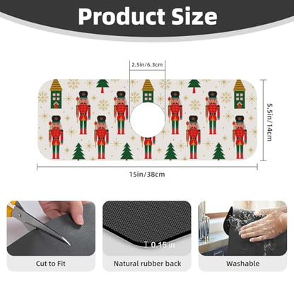 Nutcracker Christmas Tree Snowflakes Kitchen Sink Splash Guard Faucet Mat Super Absorbent Fast Drying Mat Sink Gadgets-Fast Drying Pad Sink Mat For Kitchen Bathroom (15" X 5.5" ) - color: Nutcracker