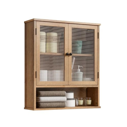 Bathroom Medicine Cabinet, Bathroom Wall Cabinet, Bathroom Cabinet Wall Mount, Medicine Cabinets for Bathroom with Glass Door - color: Wood Color