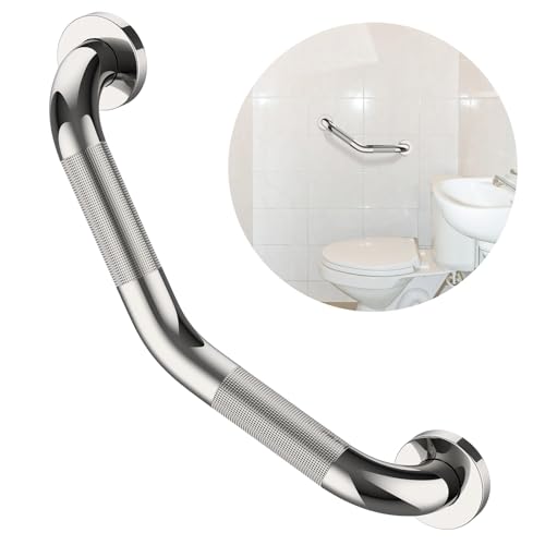 16 Inch Angled Grab Bar, ZUEXT Anti-Slip Shower Grab Bar Handles w/Knurled Texture Grip, Chrome Stainless Steel Bathroom Balance Bar, Safety Hand Rail Support for Handicap Elderly Injury Senior - color: Chrome, size: 16 Inch - 1 Pack