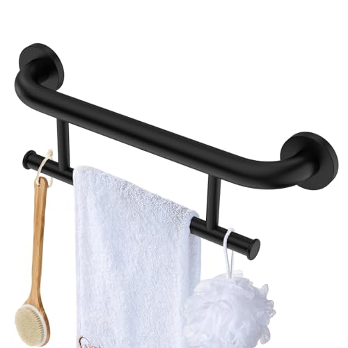 Black Towel Grab Bar 17 Inch, Zepolu Handicap Towel Bar for Bathroom, Stainless Steel Safety Assist Bar Balanced Support Handle, Wall Mounted Towel Rack Grab Bars for Senior Elderly Disabled - color: towel holder - black, size: 17 inch