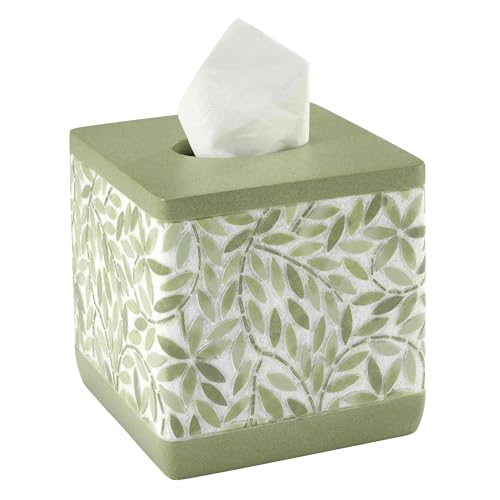Avanti Linens - Tissue Box Cover, Resin Countertop Accessories, Guest Bathroom Essentials (Stratford Collection, Green) - size: Tissue Box Cover