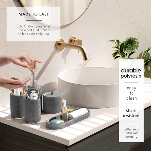 Clara Clark Grey Bathroom Set - Bathroom Sets with Shower Curtain and Rugs, 21PC Bathroom Accessory Set, Shower Curtain Set with Soap Dispenser & Toothbrush Holder - color: Grey, size: Complete Set + Bath Rugs
