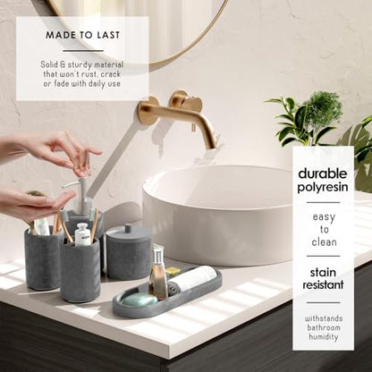 Clara Clark Grey Bathroom Set - Bathroom Sets with Shower Curtain and Rugs, 21PC Bathroom Accessory Set, Shower Curtain Set with Soap Dispenser & Toothbrush Holder - color: Grey, size: Complete Set + Bath Rugs