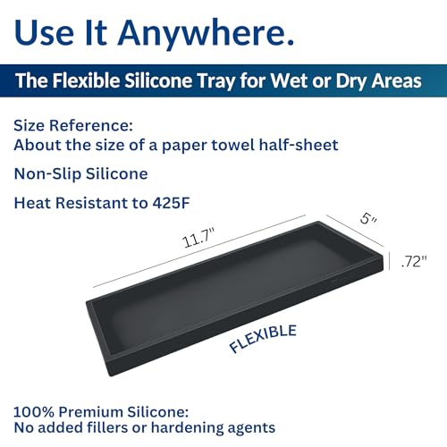 Silicone Countertop & Vanity Bathroom Tray – 2 PC 11.7" | Bathroom Tray Set, Bathroom Tray Countertop, Bathroom Counter Tray, Dish Soap Kitchen Tray & Bathroom Organizer Countertop - color: Black, size: 2 PC Large - 11.7”