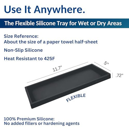 Silicone Countertop & Vanity Bathroom Tray – 2 PC 11.7" | Bathroom Tray Set, Bathroom Tray Countertop, Bathroom Counter Tray, Dish Soap Kitchen Tray & Bathroom Organizer Countertop - color: Black, size: 2 PC Large - 11.7”
