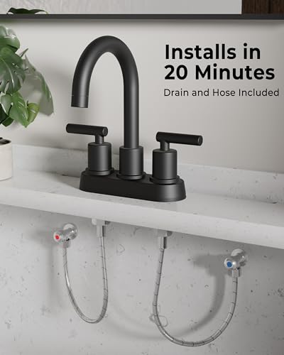 VXV Bathroom Sink Faucet 4 Inch 2 Handle Centerset Utility Lavatory Vanity Modern 360 Rotating Black Water Faucet with Pop-up Drain Stopper Assembly and Supply Lines Fits 2 Hole - color: Matte Black