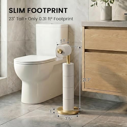 Cesun Free Standing Toilet Paper Holder Stand with Weighted Base, Gold | SUS304 Rustproof Steel | Thick Non-Slip Base | Swivel Pivot Design | Slim Footprint | Holds 5 Rolls - color: Gold