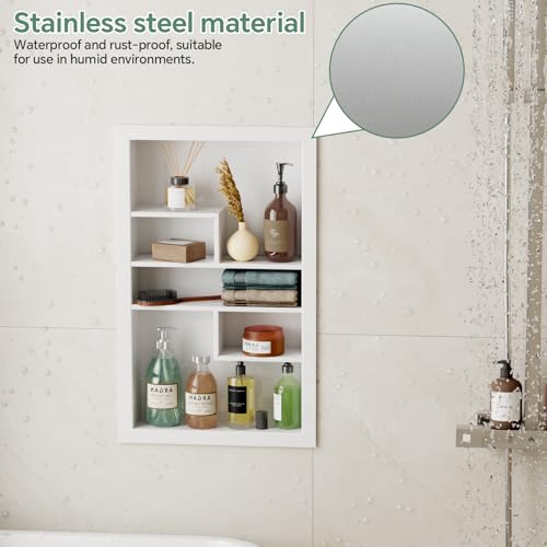 Stainless Steel Recessed Medicine Cabinet 14 * 24, Rust-proof Metal Wall Niche, In Wall Shower Niche Shelf Insert Replacement, Recessed Medicine Cabinets for Drywall, with 5 Compartments, White - color: White, size: 24''H * 14''W (5 Compartments)