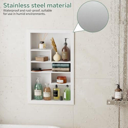 Stainless Steel Recessed Medicine Cabinet 14 * 24, Rust-proof Metal Wall Niche, In Wall Shower Niche Shelf Insert Replacement, Recessed Medicine Cabinets for Drywall, with 5 Compartments, White - color: White, size: 24''H * 14''W (5 Compartments)