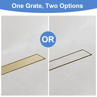 48 Inch Linear Shower Drain-Brushed Gold, with Tile Insert Grate | AISI 304 Stainless Steel Shower Drain, Rectangle Shower Floor Drain with Leveling Feet, Fits Bathroom & Balcony etc - color: Brushed Gold, size: 48 Inch