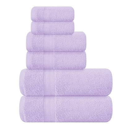 BOUTIQUO 6 Pack Cotton Towel Set, Contains 2 Bath Towels 27x54 inch, 2 Hand Towels 16x24 inch & 2 Wash Coths 12x12 inch, Ideal Everyday use, Ultra Soft Compact & Lightweight - Purple - color: Purple, size: 6 Piece Towel Set