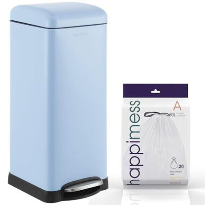 happimess Betty 8 Gal Step Trash Can Soft-Close Lid, Tide Pool Blue | Removable Liner, Semi-Rectangular, Steel Pedal, Iron Powder Coated, 27" Height, Non-Skid Base - color: Tide Pool Blue