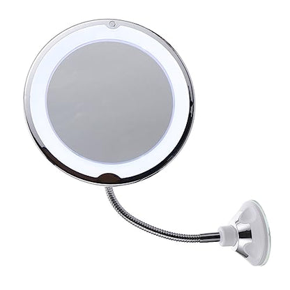 Beaupretty 360° Rotating 10X Magnifying LED Makeup Mirror with Suction Cup for Bathroom and Vanity Portable Lighted Cosmetic Mirror