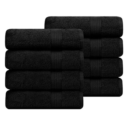 100% Cotton Hand Towels 18x28 Inches, 600 GSM, Soft & Absorbent, Set of 8, Black - color: Black, size: Hand Towel Set of 8