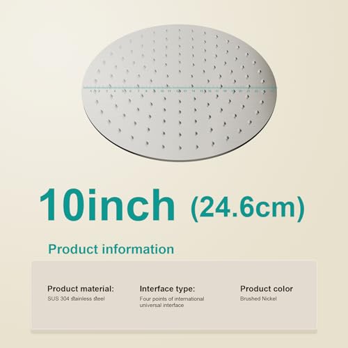 All Metal Rain Shower Head - Heavy Duty Stainless Steel, Easy Install, High Water Flow, Ultra-Thin Modern Design for Bathroom (Brushed Nickel, 10）BNW0088 - color: Brushed Nickel, size: 10