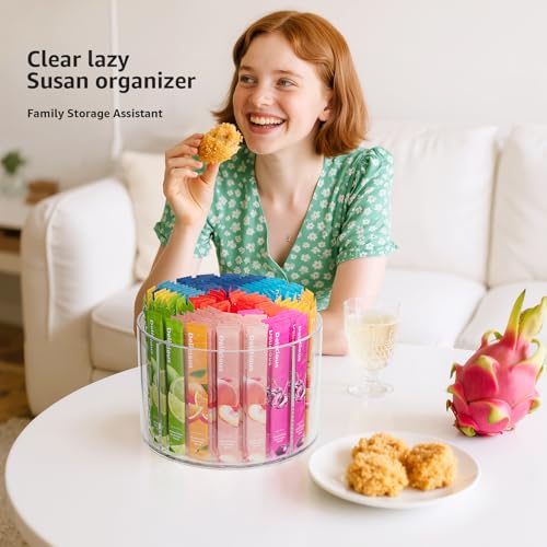 Divided Drink Packet Organizer, Rotating Turntable Organizer, Lazy Susan | Clear Lazy Susan, Water Drink Packet Holder, Rotating Storage Organizer for Powdered Drink Mix, Water Drink Packet Holder - size: 1 Pack - 4 Section 6.1in