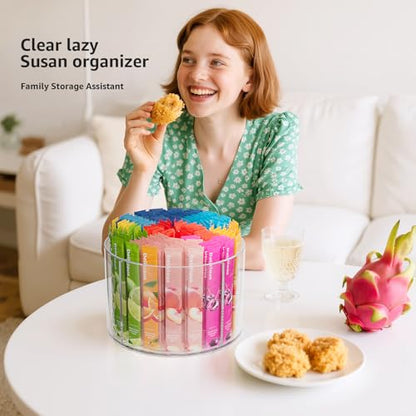 Divided Drink Packet Organizer, Rotating Turntable Organizer, Lazy Susan | Clear Lazy Susan, Water Drink Packet Holder, Rotating Storage Organizer for Powdered Drink Mix, Water Drink Packet Holder - size: 1 Pack - 4 Section 6.1in