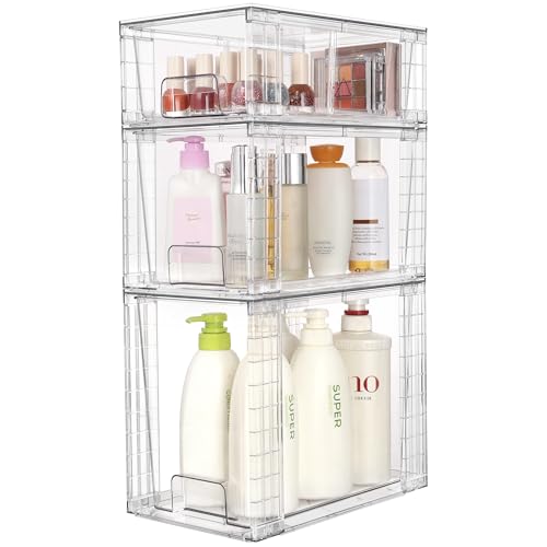 Vtopmart Clear Stackable Storage Drawers, 6 Pack Tall Organizer Set | Tall, Medium and Small Pull-Out PET Drawers with Stackable Design for Bathroom Under-Sink Storage and Vertical Organization - style: 2 Large+2 Medium+2 Small