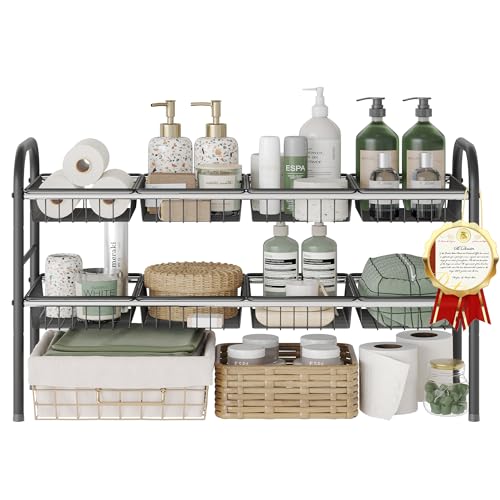 Under Sink Organizers and Storage,Expandable under cabinet organizer Shelf | 2 tier expandable shelf for kitchen and bathroom,8 Baskets,Adjustable partition height,20.7-32.3" W - size: 8 Metal Baskets