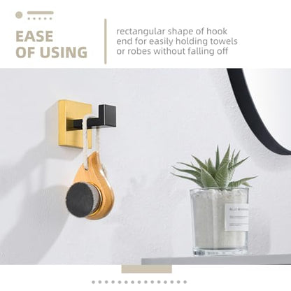 Angle Simple Towel Hook Black & Gold, Bathroom Square Robe Coat Hook | SUS304 Stainless Steel, Kitchen Hand Towel Holder, Shower Bathrobe Hanger, Screw Mount - color: Black & Gold, size: 1 Pack