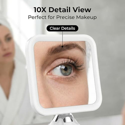 10X Magnifying Lighted Makeup Mirror with 360° Swivel, Suction Cup Vanity Mirror for Bathroom & Makeup