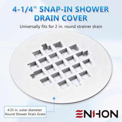2 Pack 4-1/4 Snap in Shower Drain Cove White,PVC Plastic | Round Strainer Drain Grid, Bathroom Shower Grate Cap Replacement for Hair Catcher - color: White