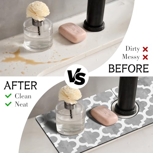 Modern Moroccan Grey Stripe Kitchen Sink Splash Guard Faucet Mat,Faucet Non-Slip Absorbent Mat,Farmhouse Sink Splash Guard Behind Faucet for Kitchen Bathroom, 15"x5.5" - color: Drying Faucet Mat 6