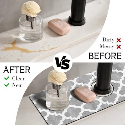 Modern Moroccan Grey Stripe Kitchen Sink Splash Guard Faucet Mat,Faucet Non-Slip Absorbent Mat,Farmhouse Sink Splash Guard Behind Faucet for Kitchen Bathroom, 15"x5.5" - color: Drying Faucet Mat 6
