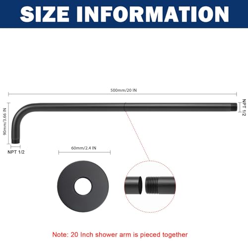 NearMoon Shower Arm, Extra Extension Arm with Flange, Stainless Steel Wall-Mounted Showerhead Extender Pipe (20 Inch, Matte Black) - color: Matte Black, style: 20 Inch
