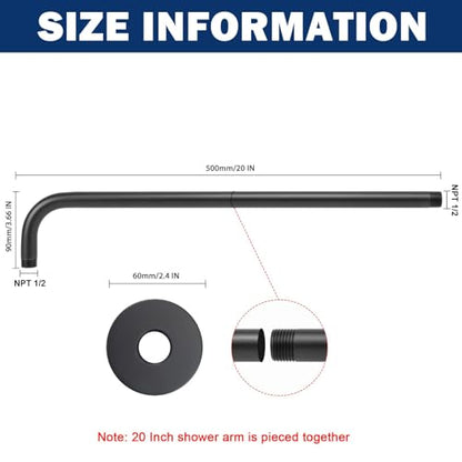 NearMoon Shower Arm, Extra Extension Arm with Flange, Stainless Steel Wall-Mounted Showerhead Extender Pipe (20 Inch, Matte Black) - color: Matte Black, style: 20 Inch