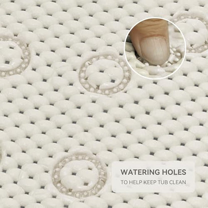 Bathtub Mat Non Slip, Soft Foam Bath Mat for Tub, Bathtub Mat with Drain Holes, Suction Cups Shower Mat (Ivory, 36''X17'') - color: Ivory