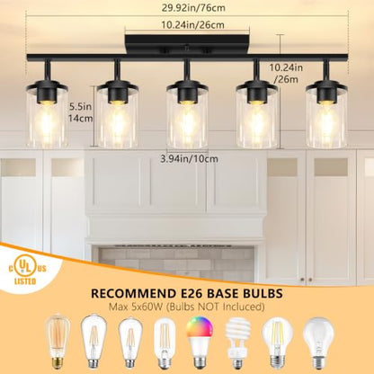 FadimiKoo 5-Lights Black Semi Flush Mount Ceiling Light Fixtures, Modern Clear Glass Shade Farmhouse Kitchen Ceiling Lamp, Adjustable Rotatable Vanity Light Fixture for Hallway Entryway Dining Room - color: Black, size: 5-Lights