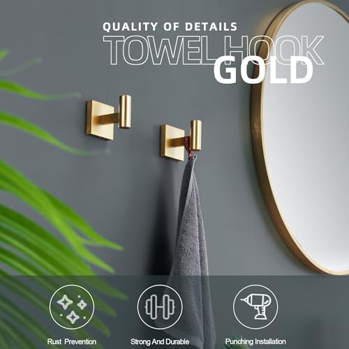 KOKOSIRI Robe Hooks Bathroom Towel Coat Hook for Bath Kitchen Wall 2 Pack Brushed Gold Stainless Steel B1013BG-P2 - color: Brushed Gold, size: 2 Pack