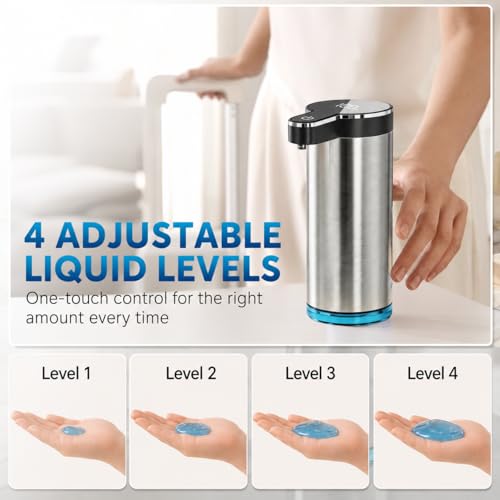 Automatic Liquid Soap Dispenser（IPX5 Waterproof, 12oz/350ml） | Touchless Rechargeable Soap Dispenser for Kitchen & Bathroom, 4 Adjustable Liquid Levels, USB-C - color: St-01 Liquid Gray