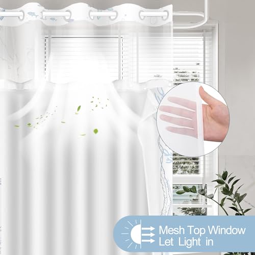 Small No Hook Shower Curtain and Liner Set, Blue Beach Coastal 36x74 | Nautical Ocean for Bathroom, with Snap in Liner Replacement, Mesh Top Window, Waterproof, Machine Washable, Quick-Drying - color: Blue, size: 36"W x 74"L (Pack of 1)