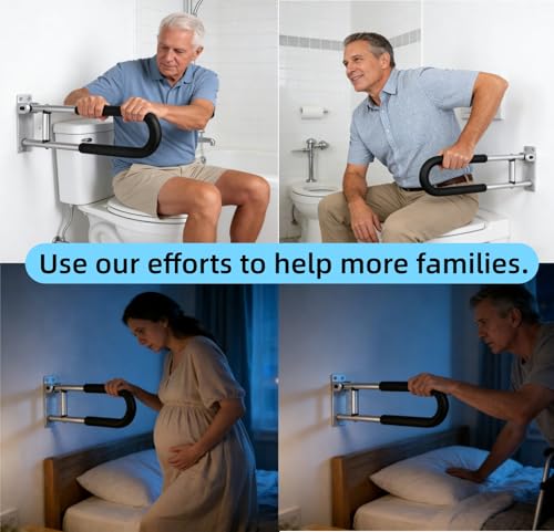 23.7 Inch Flip Up Toilet Handrail,Wall Mount Non-Slip Aluminum Alloy Support Armrest for Home,Hospital,Nursing Home & People with Limited Mobility,300Lbs Load Capacity - color: Silver
