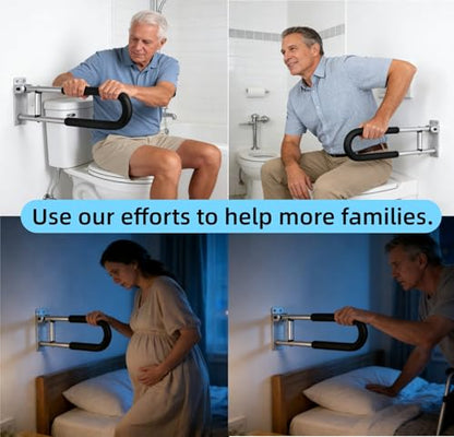23.7 Inch Flip Up Toilet Handrail,Wall Mount Non-Slip Aluminum Alloy Support Armrest for Home,Hospital,Nursing Home & People with Limited Mobility,300Lbs Load Capacity - color: Silver